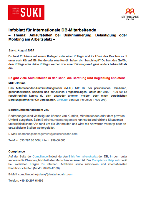 Infoblatt SUKI Anlaufstellen Diskriminierung