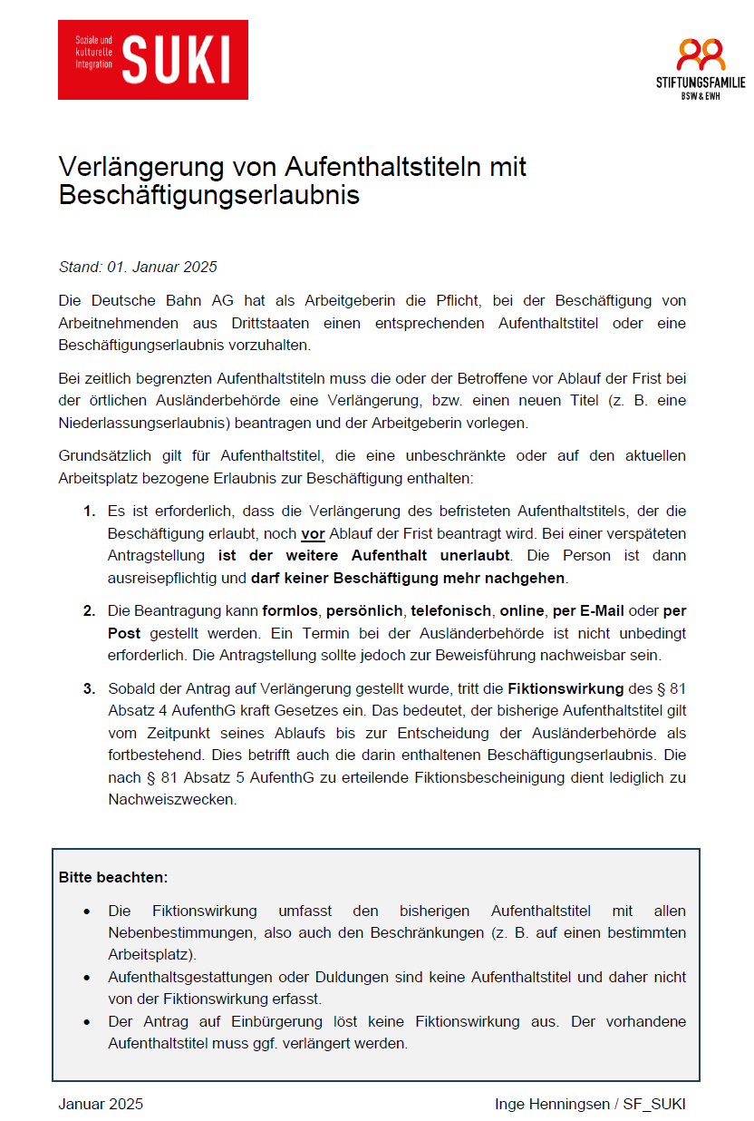 Infoblatt SUKI Verlängerung von Aufenthaltstiteln mit Beschäftigungserlaubnis